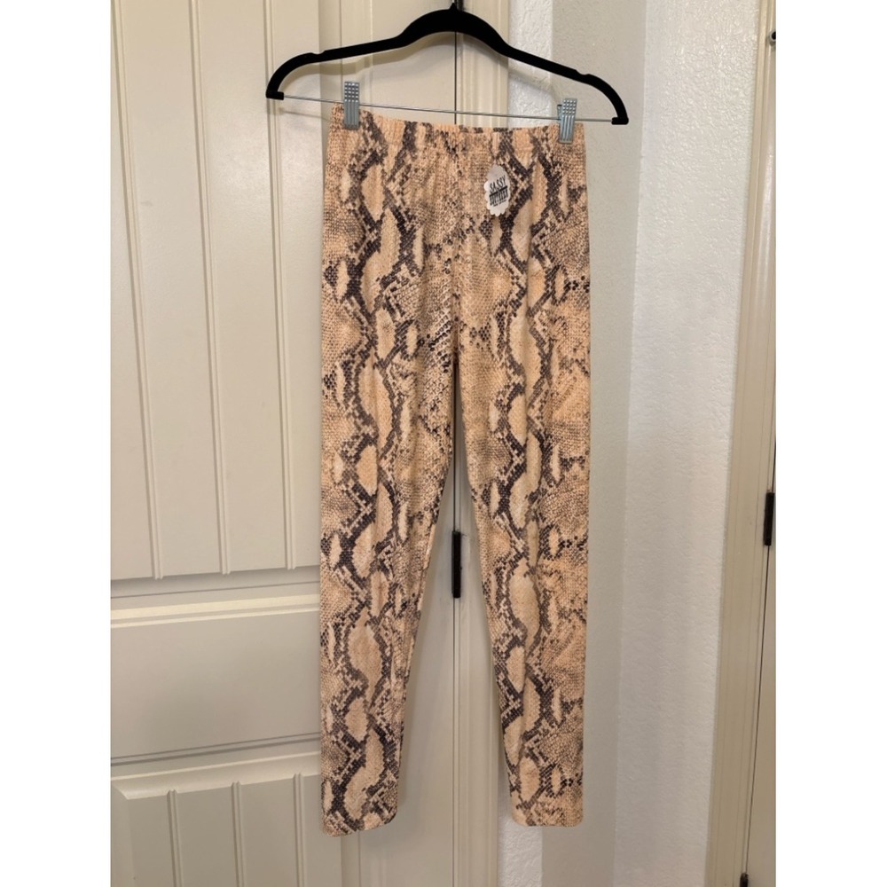 Sassy Southern NEW Snake Print Leggings One Size Tan Brown Stretch Snakeskin‎